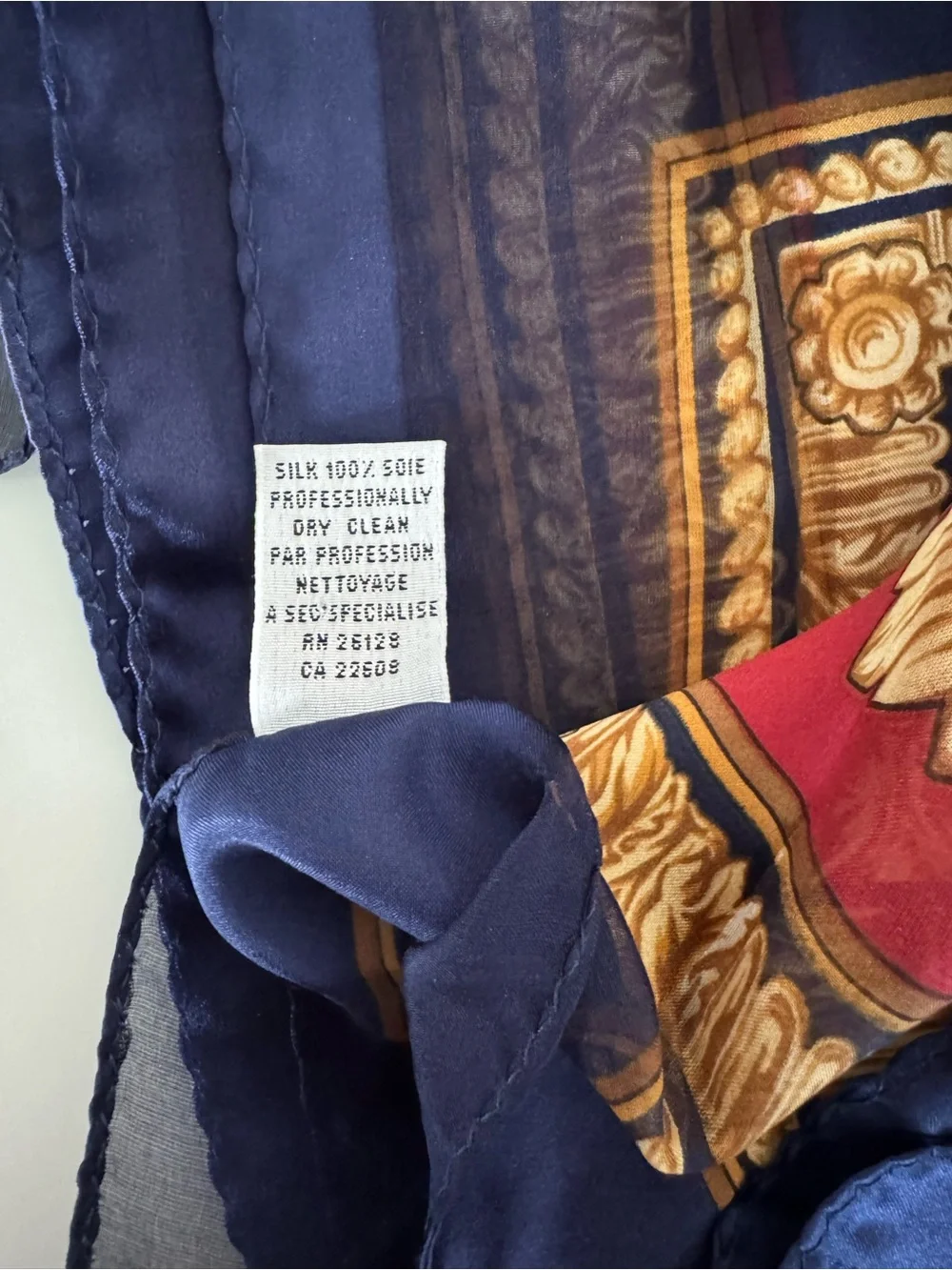 Echo Vintage Navy & Gold Baroque Silk Scarf Made in Italy